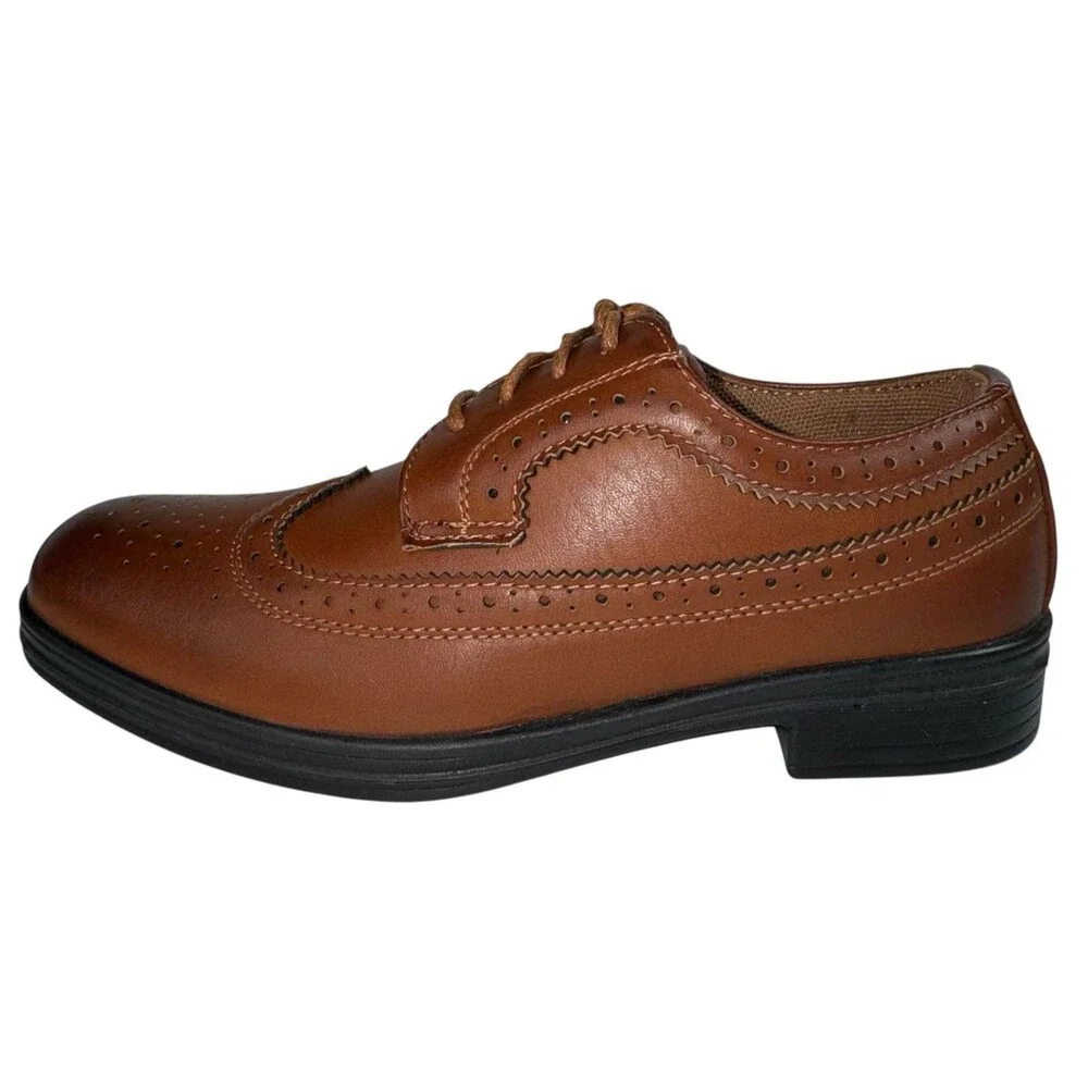 Deer Stags Boys Size 3 M Oxford Dress Shoes Ace Wing Tip Luggage Brown New